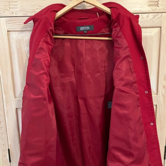 Kenneth Cole Reaction Red Trench Coat with Belted Waist Raincoat Utility - Picture 9 of 12